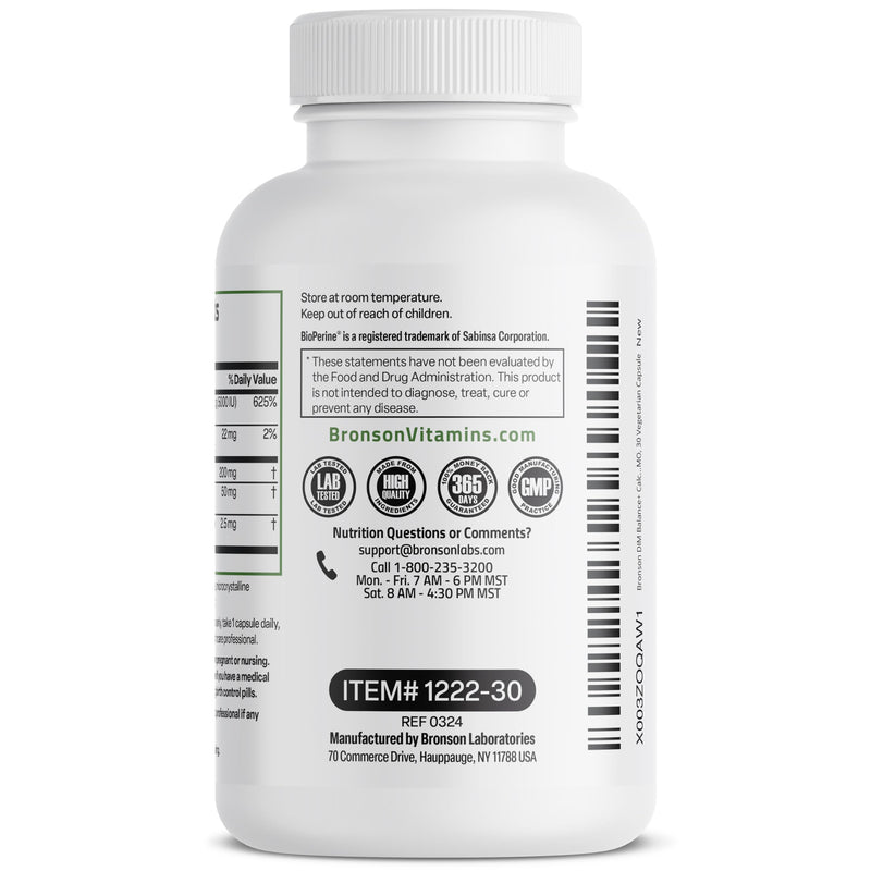 Bronson DIM Balance+ 200 mg & Calcium D-Glucarate, 30 Vegetarian Capsules | Broccoli Sprout, Vitamin D3 & BioPerine, Estrogen Metabolism & Balanced Hormone Support, Non-GMO, Gluten-Free & Soy-Free 30 Count (Pack of 1)
