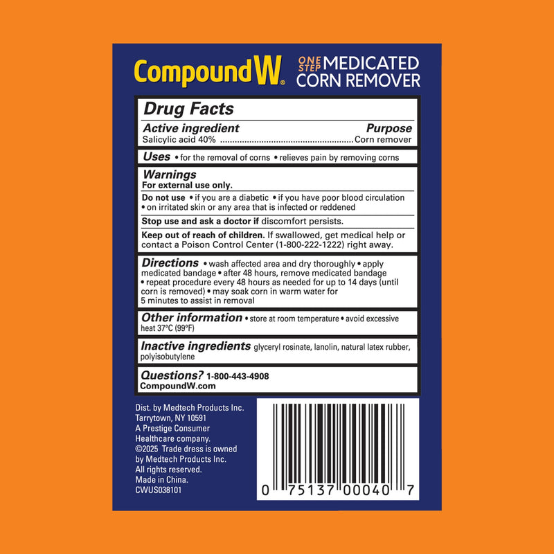 Compound W One Step Medicated Corn Remover Hydrocolloid Corn Pads with Salicylic Acid, 8 Count - BeesActive Australia