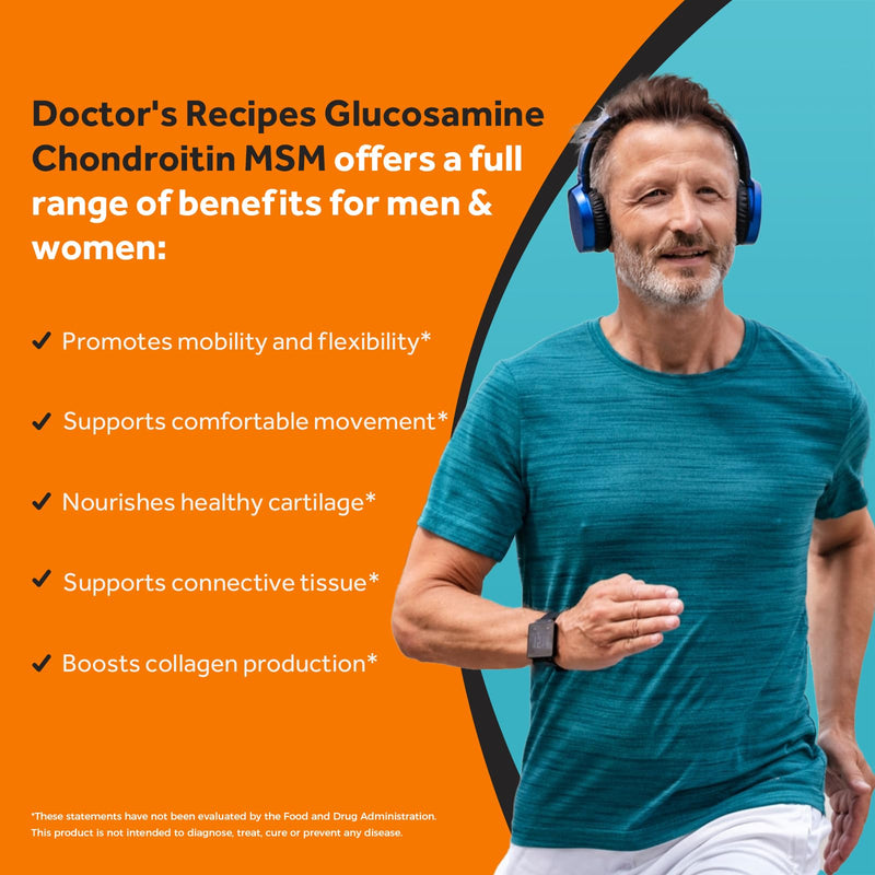 Doctor's Recipes Glucosamine Chondroitin MSM Turmeric Quercetin, Movement Support Supplement for Men & Women, with Black Pepper for High Absorption, Mobility & Flexibility, No Shellfish, 240 Tablets