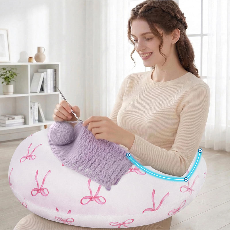 Crafting Pillow for Crocheting, Crochet Pillow for Lap Support, 12 Fun Print Styles, Ergonomic Arm Support, For Bed, Floor, Chair Comfort, Pain Relief and Fatigue for Gaming and Woking (Bow Tie) Bow Tie - BeesActive Australia