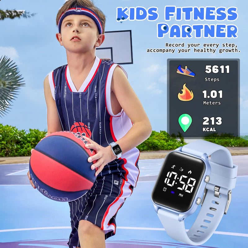 Kids Digital Watches for Boys Girls, Sports Watch with Fitness Tracker, Pedometer, Alarm Clocks, Stopwatch, No App Needed Waterproof Kids Watch, Gift for Teens Student Girls Boys Ages 5-14 L6615E-LightBlue