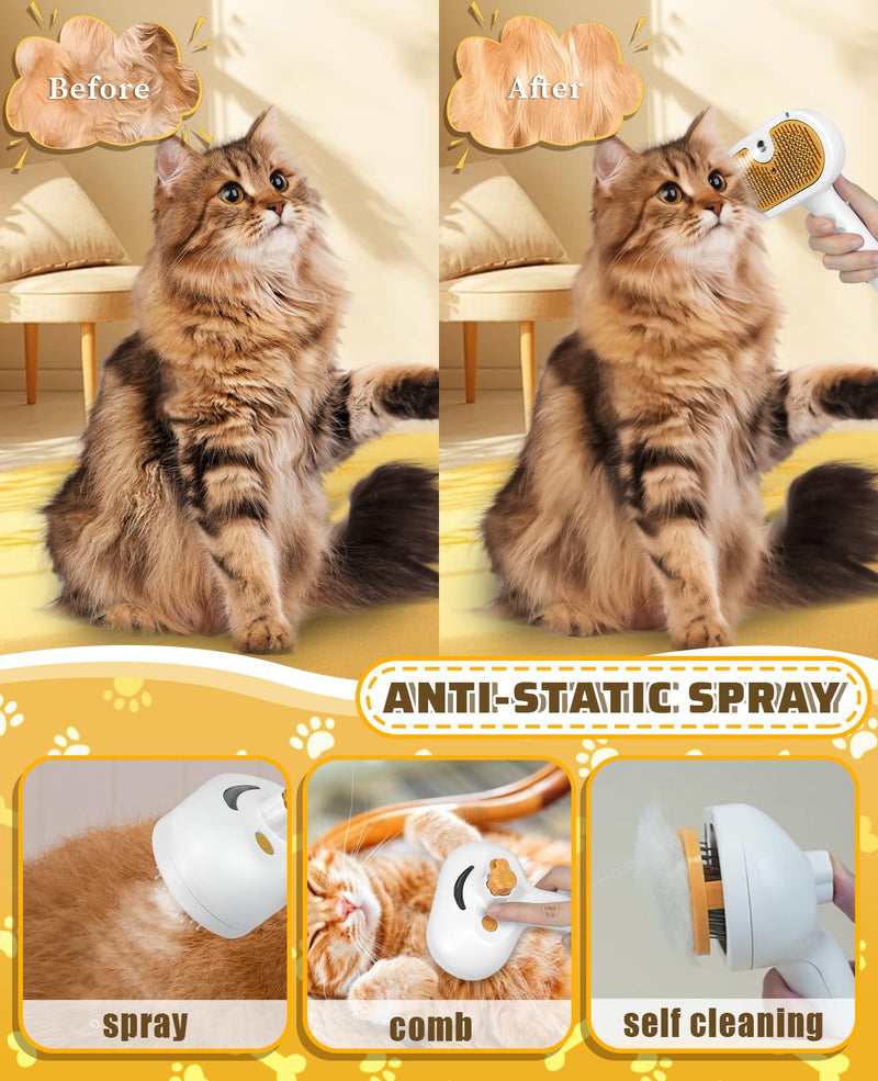 Cat Steam Brush for Shedding Cat Gifts for Cat Lovers Women, 3 In 1 Steamy Pet Grooming Brush with Release Button and Tank for Indoor Long and Short Hair Dogs and Cats White - BeesActive Australia