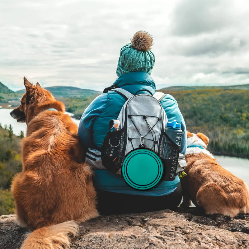 Collapsible Dog Bowls-2 Pack Large Size for Large/Medium Dogs, Dog Travel Water Bowl, Dog Cat Portable Water Bowl, Dog Pet Feeding Watering Dish Outdoor Hiking Parking Traveling with 2 Carabiners 01-Black +Dark Green - BeesActive Australia