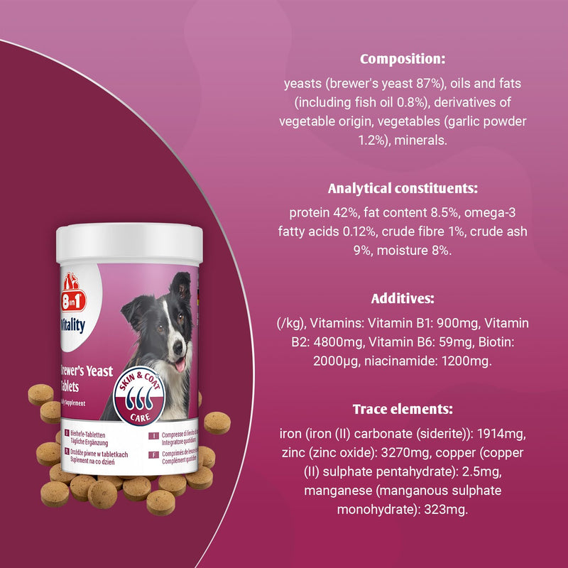 Brewer's Yeast Dog Nutritional Supplement - Skin and Coat Care - 260 tablets - rich in B-complex vitamins, with minerals and omega-3