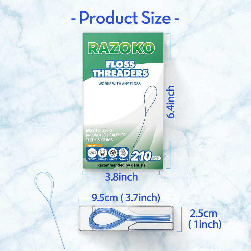 RAZOKO Floss Threaders | Dental Floss Threaders for Braces, Bridges, and Implants |210PCS (Pack of 3) 70 Count (Pack of 3)