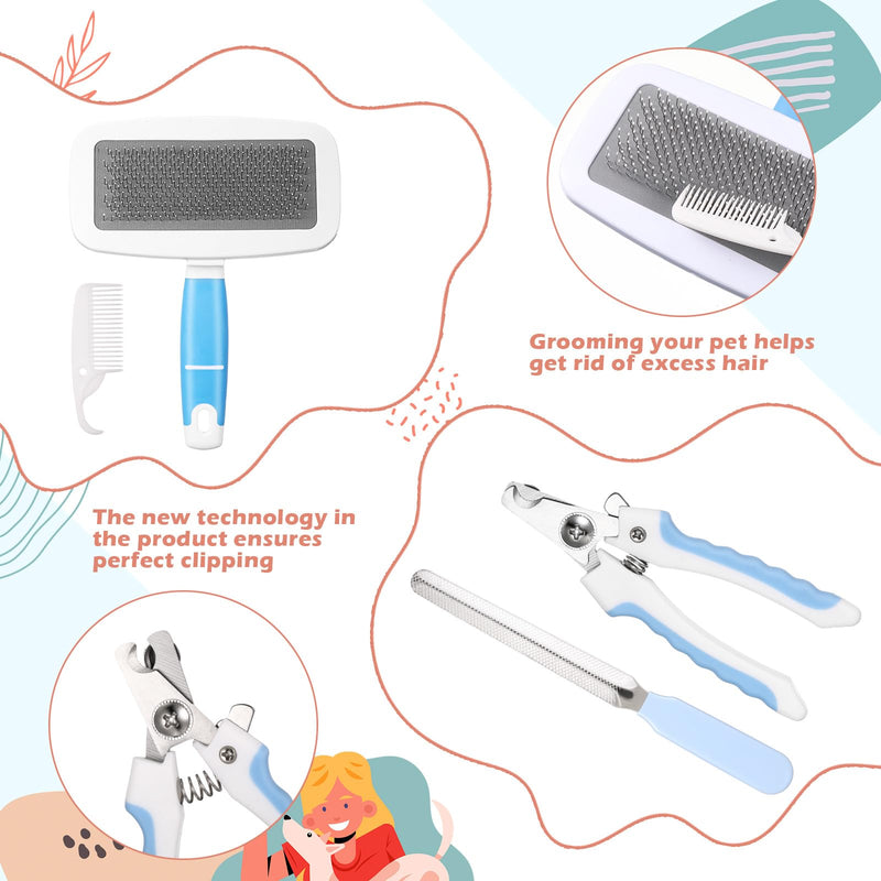 Baderke 6 Pcs Dog Grooming Set with Dog Bathing Leash with Suction Cup, Pin Comb, Straight Comb, Nail Clippers Set, and Bath Brush for Pet Bathing Shower Grooming - BeesActive Australia