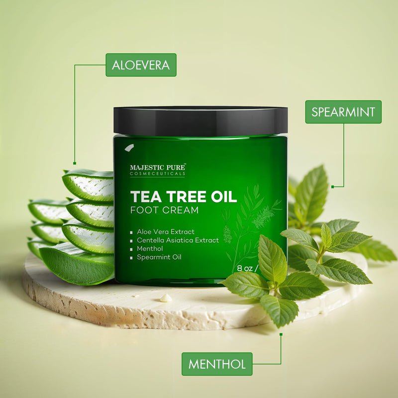 Majestic Pure Tea Tree Oil Foot Cream, Warming Cream - Calluses, Dry Cracked Feet, Hands, Heels, Elbow, Nails, and Knees - Softens & Moisturizes Skin - 8 oz 8 Ounce (Pack of 1)