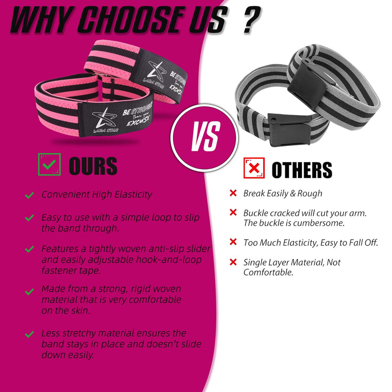 BFR Occlusion Bands for Women Glutes,Blood Flow Restriction Bands for Legs, Butt & Hip Building, Workouts, Best Fabric Resistance Bands for Squat Butt & Thigh Black&Pink - BeesActive Australia