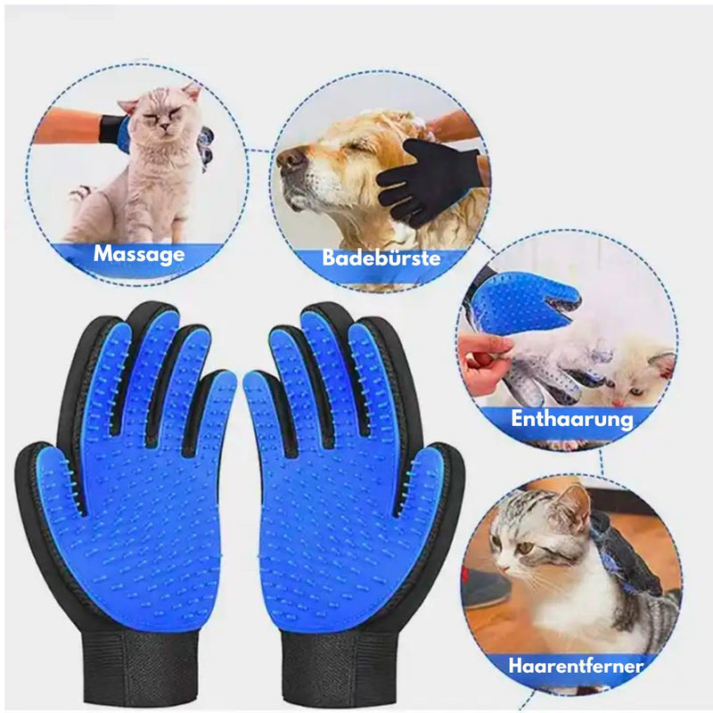 BOUMOUR® Grooming Glove Pet Hair Remover Brush Massage Grooming Glove Dog Cat (Blue, 2 Gloves, One Pair) (Blue) Blue - BeesActive Australia