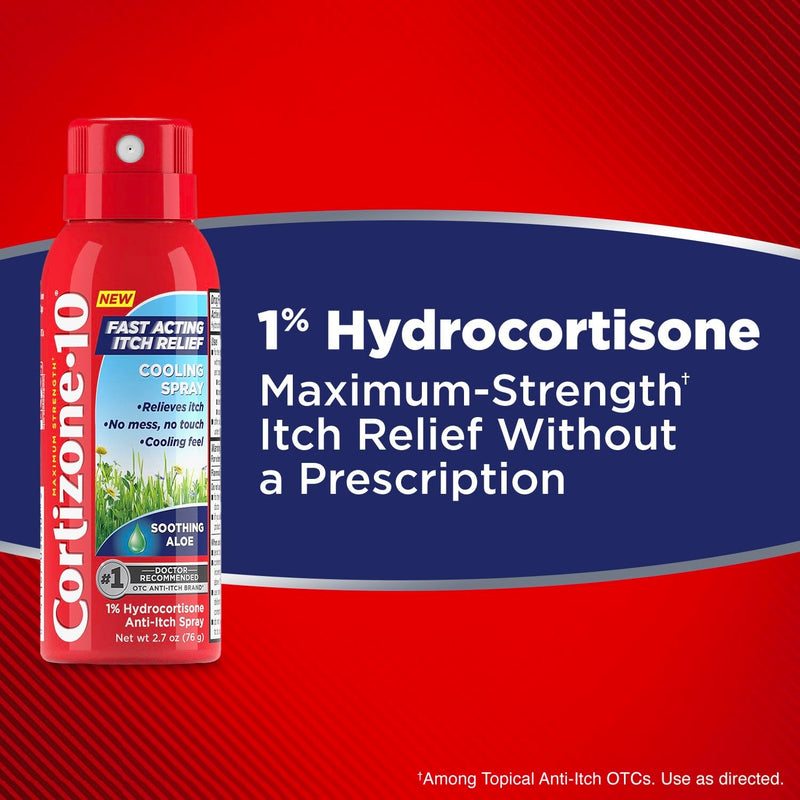 Cortizone-10 Maximum Strength Soothing Aloe Itch Relief Cooling Spray, 1% Hydrocortisone, Fast-Acting, Anti-Itch Spray for Bug Bites, Rash, Eczema, Psoriasis, Poison Ivy, Oak, Sumac, 2.7 oz 3-Pack 2.7 Ounce (Pack of 3) - BeesActive Australia