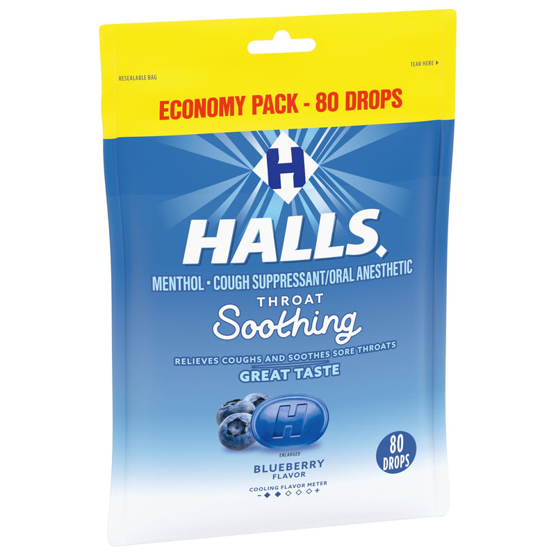 Halls Throat Soothing Blueberry Cough Drops, Economy Pack, 80 Drops