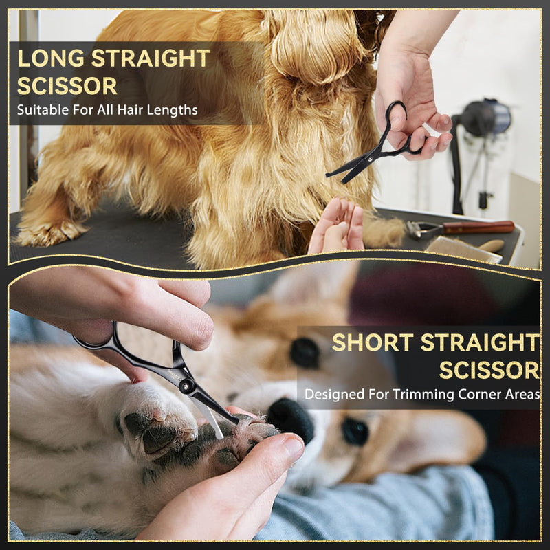 Nobleza professional dog scissors set, 6 in 1 dog hair cutting, 4CR stainless steel dog scissors, fur scissors with round tip, including thinning scissors, straight and curved scissors, grooming comb, for cats and pets - BeesActive Australia