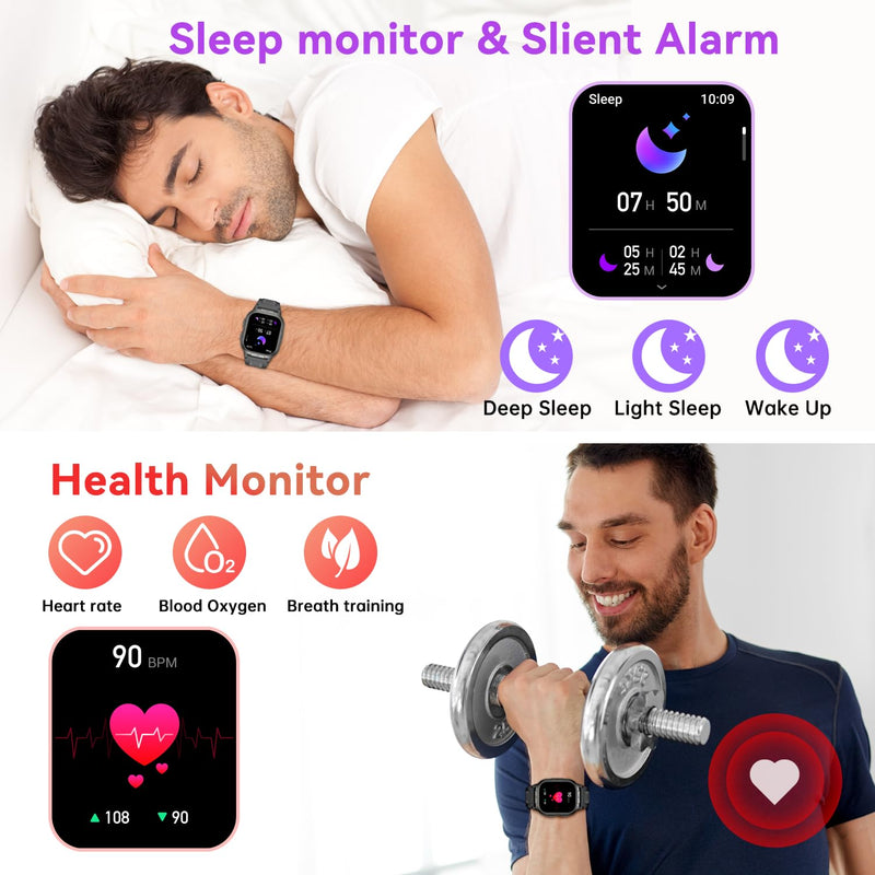 Smart Watch for Men Fitness Tracker: Military Waterproof Make Answer Call Digital Mens Watches Running Step Pedometer Smartwatch Android Phone iPhone Samsung Compatible Sleep SpO2 Heart Rate Monitor Black - BeesActive Australia