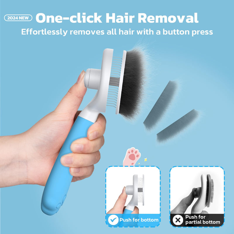 Zivacate Cat Brush Dog Brush [Ergonomic Handle & One-Click Cleaning] Tool for Short & Long Haired Dogs/Cats/Rabbits, Undercoat Brush (Blue Lake) Light Blue - BeesActive Australia
