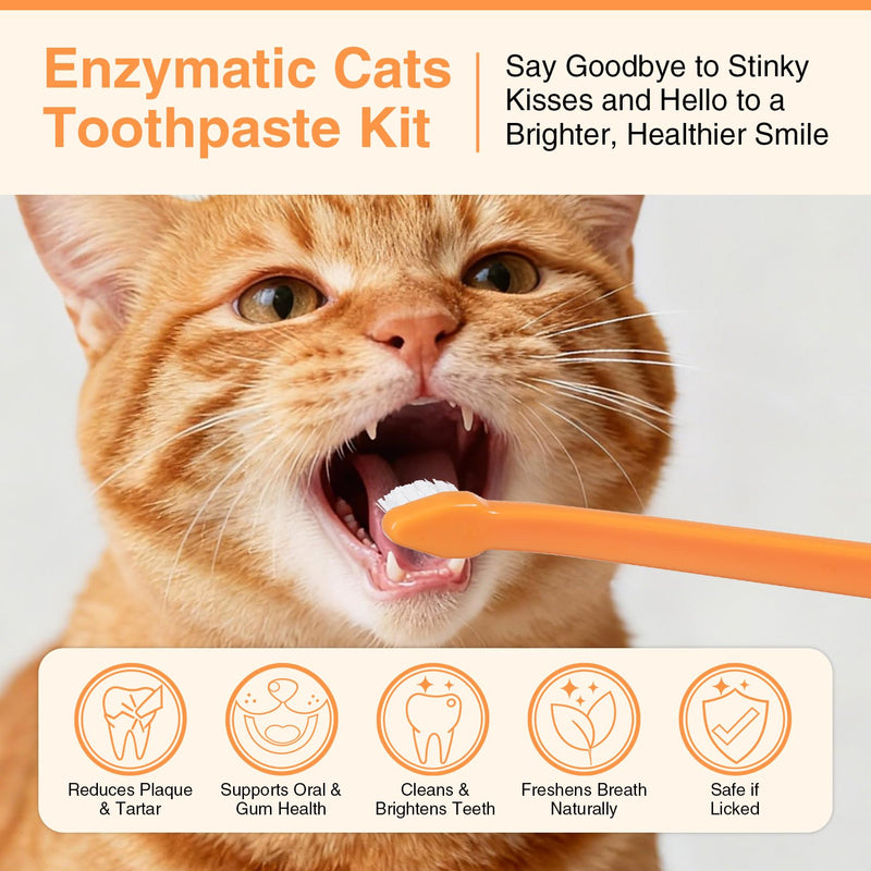 Cat Dental Care Kit – Tuna Flavor & Roast Chicken Toothpaste with Toothbrush & Finger Brush | Gentle Formula, Fresh Breath & Plaque Control