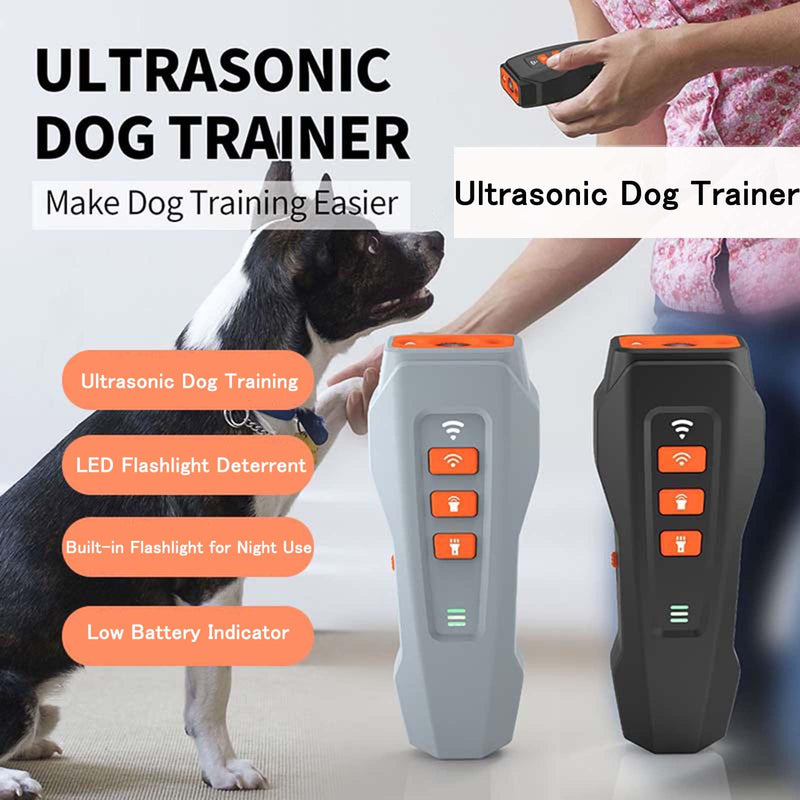GROZY 2026 Upgraded Rechargeable Ultrasonic Anti Barking Device with 3 Modes & LED Flashlight, Waterproof No Shock Bark Stopper for All Dogs Indoor Outdoor Grey