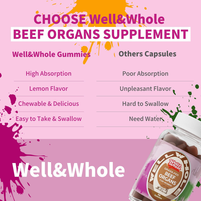 Beef Organ Supplement for Women, Gummies with Grassfed Beef Organ, 90 Cts | Grassfed Bovine Organ Gummies, Sugar-free & No Artificial Additives, Hormone Balance Support, Chewable, No Pills/ Powder