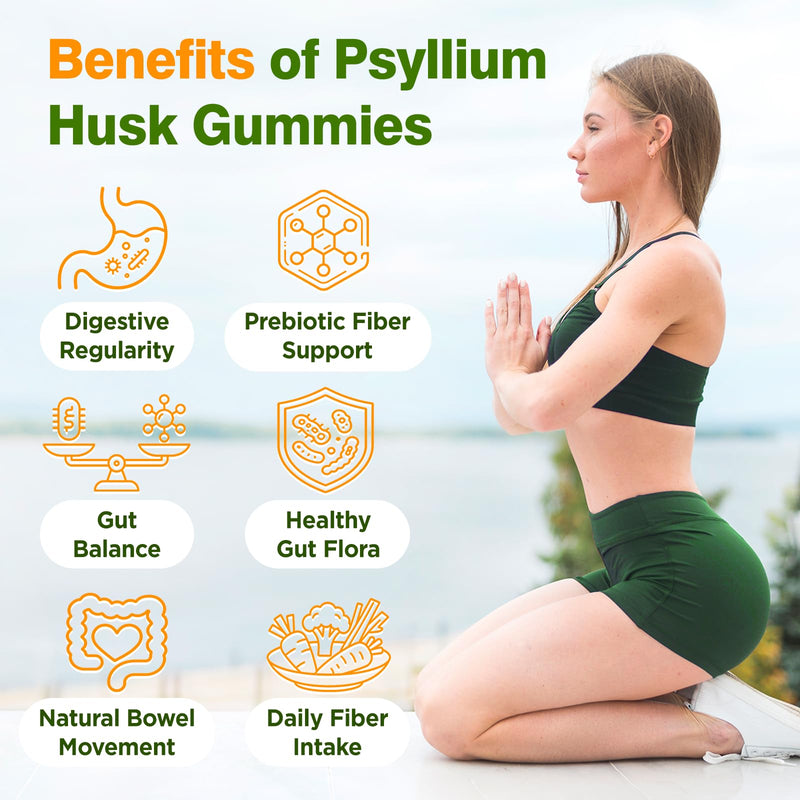 Psyllium Husk Gummies for Adults, 2000mg Psyllium Husk Fiber Supplements | With Acacia Fiber, Inulin & FOS, Digestive Enzymes for Gut Health & Regularity, Vegan, Sugar Free, Pineapple, 60 60 Count (Pack of 1)