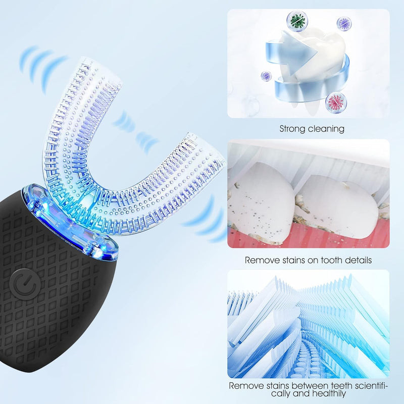 Ultrasonic Automatic Toothbrush, Mayeec 360 AutoToothbrush for Adult, 360° Auto Toothbrush Electric Teeth whitening Brush 360 Sonic Toothbrush for Adult with Timer & Wireless Charging (Black) Black - BeesActive Australia