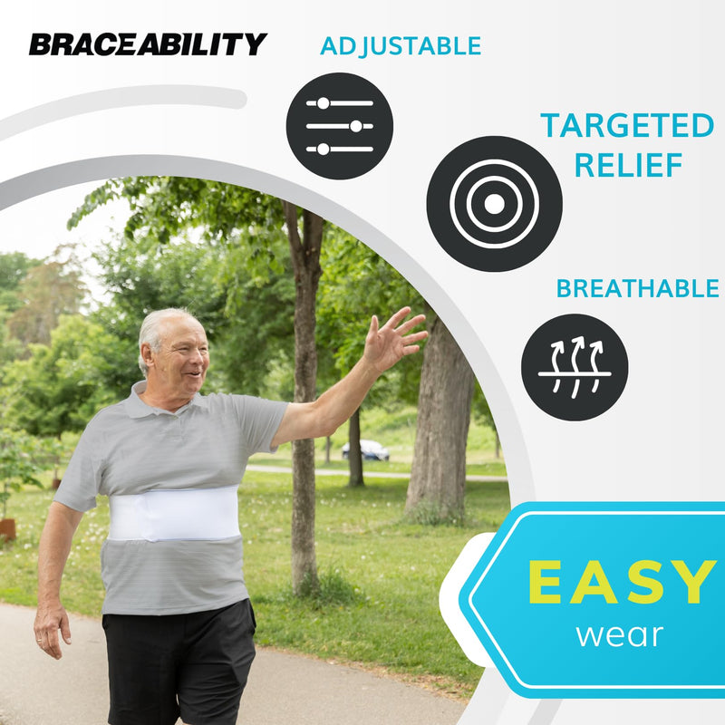 BraceAbility Rib Injury Binder Belt - Universal Brace for Women, Broken, Fractured, or Cracked Ribs, Cage Compression Wrap for Bruised Support, Sternum Injury Recovery (Fits 36”-58”) Universal Female