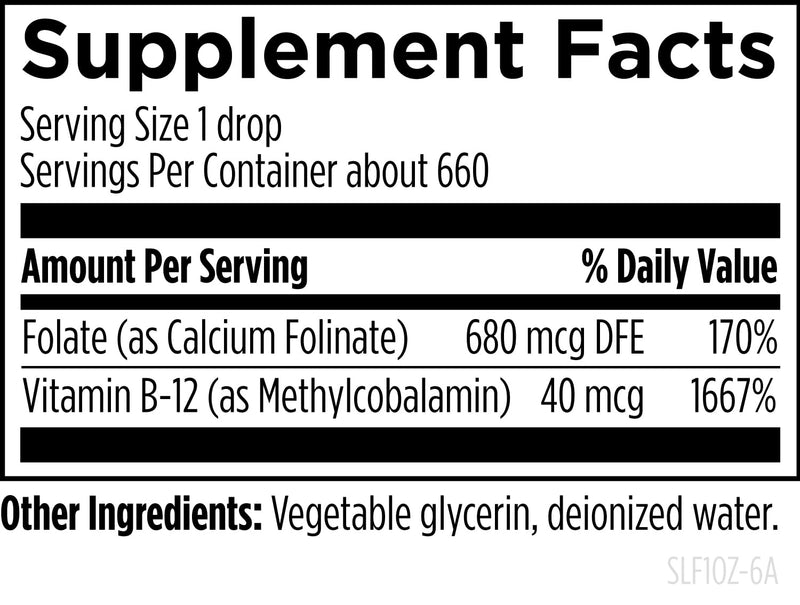 Designs for Health B12 + Folate Drops - Super Liquid Folate with Vitamin B12 as Methylcobalamin - 400mcg Folate + 40mcg Methyl B12 per Drop, Non-GMO + Vegetarian (660 Servings / 1 Fl Oz) Standard Packaging