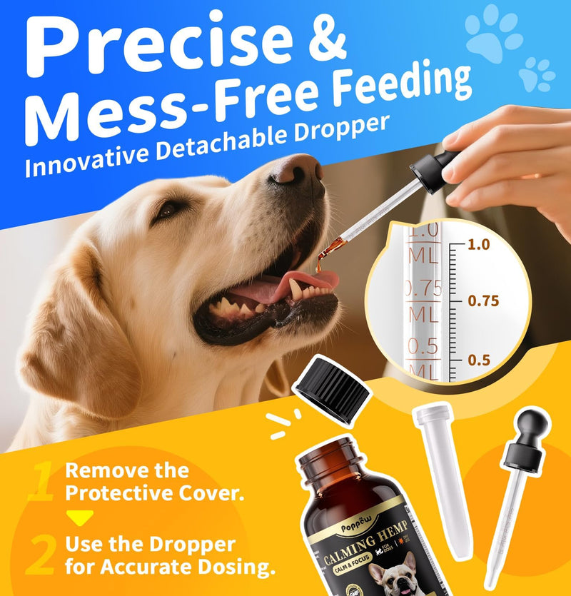 Calming Melatonin Drops for Dogs, Day & Night Dog Calming Treat for Anxiety, Separation, Stress, Travel, Relaxation & Sleep Support, Bacon Flavor, 2 Fl Oz