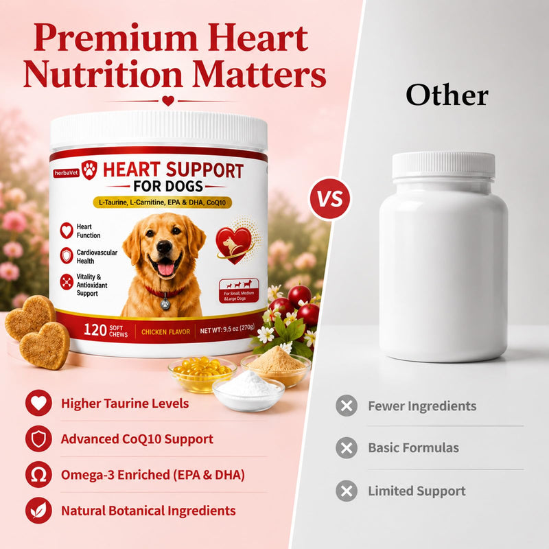 Taurine for Dogs, Heart Support Supplement, Antioxidant - Rich L-Taurine, L-Carnitine, EPA & DHA, CoQ10, Supports Cardiovascular Wellness, Circulation & Heart Function – 120 Chicken Flavour Soft Chews