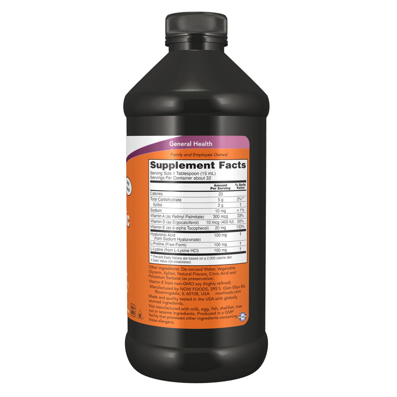 NOW Foods Supplements, Liquid Hyaluronic Acid, Delicious Berry Flavor, 100 mg Per Serving, 16-Ounce