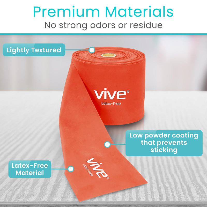 Vive Professional Resistance Bands - 25 Yard Non-Latex Roll for Physical Therapy, Lower and Upper Body Exercise Workout - Straight Elastic for Strength Training, Rehabilitation, Women, Men Red