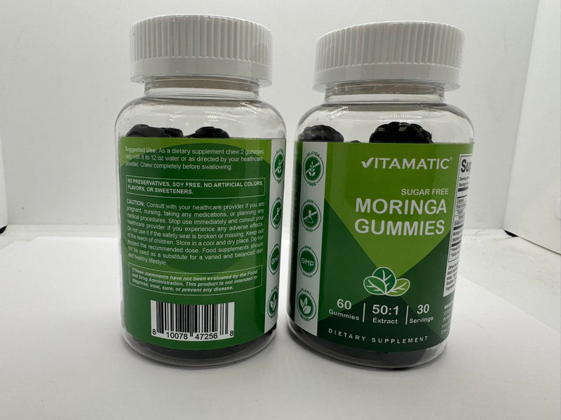 Vitamatic Moringa 200 mg Gummies – Sugar-Free – Green Superfood – Pectin-Based, Vegan, Non-GMO – 60 Gummies 60 Count (Pack of 2)