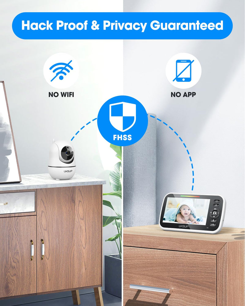Baby Monitor with Camera and Audio - 5” Display Video Baby Monitor with 29 Hour Battery Life, Remote Pan & Tilt, 2X Zoom,Auto Night Vision, 2 Way Talk, Temperature Sensor,Lullabies,960 Feet Range 1 Camera - BeesActive Australia