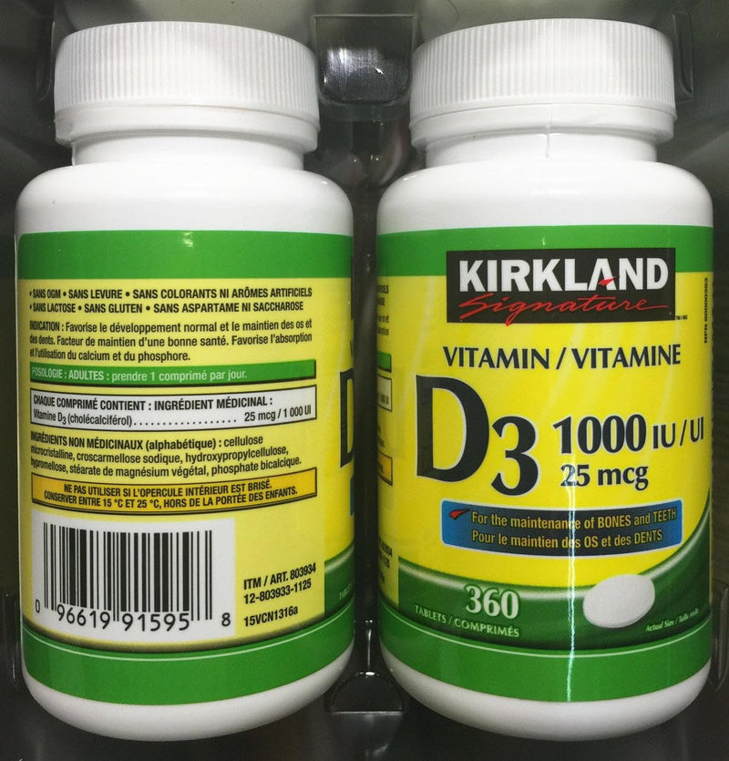 (Twin Pack) 2 x Kirkland Signature Vitamin D3 1000IU/25mcg, 360 tablets 360 Count (Pack of 2)
