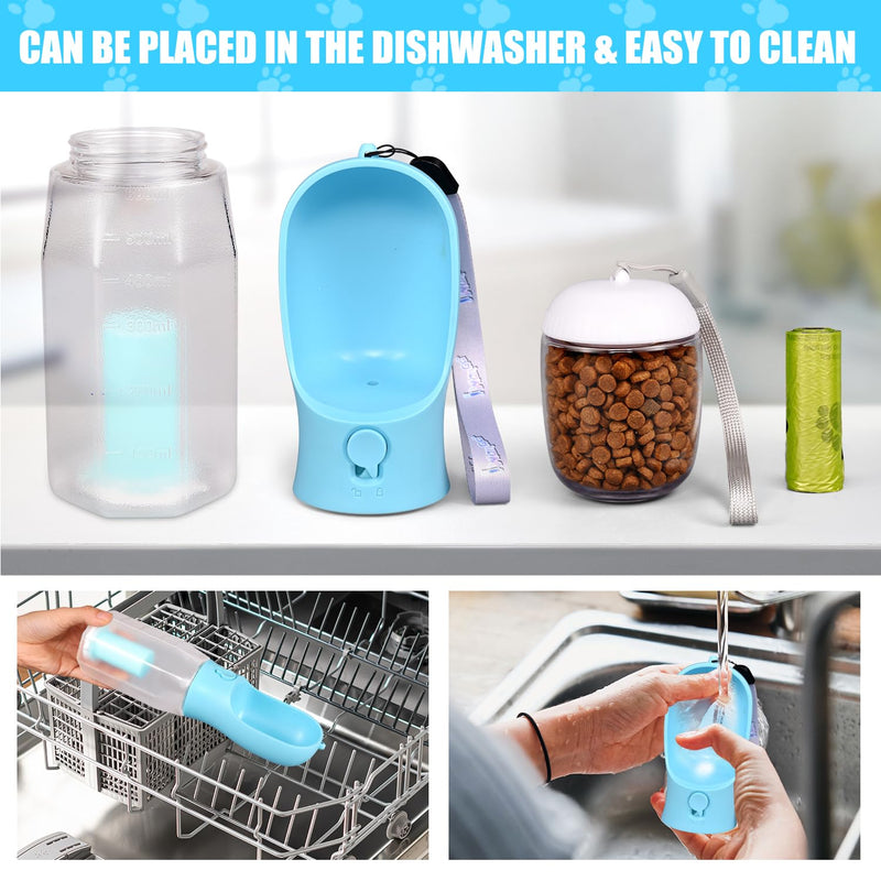 3 in1 Dog Outdoor Water Bottle,Portable Pet Water Bottle with Food Container, Leak Proof Dog Travel Water Bottle,Dog Poop Bags,Dog Water Dispenser for Outdoor Walking,Hiking,Travel. - BeesActive Australia