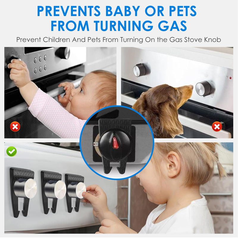 6 Pack Gas Stove Knob Locks, Silicone Oven Knob Safety Covers Baby Proof, Gas Stove Knob Covers for Baby and Pets Safety (Black) Black