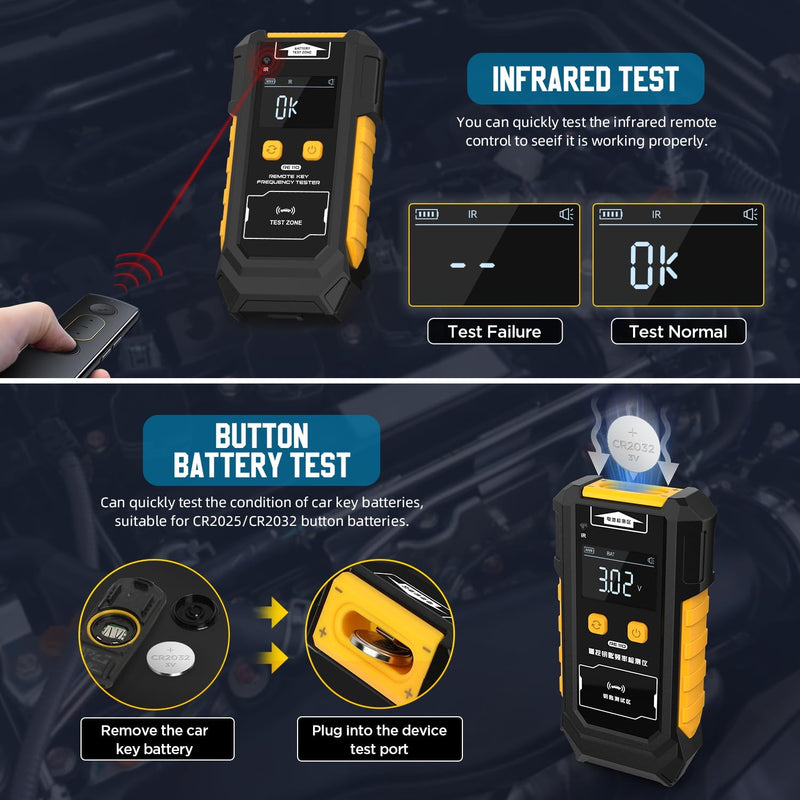 3-in-1 Universal Remote Key Tester with HD Display - Infrared Signal Testing, Key Frequency Detection & Button Battery Voltage Check, 315/433/868/902MHz, 2 Power Supply Methods with Bracket - BeesActive Australia