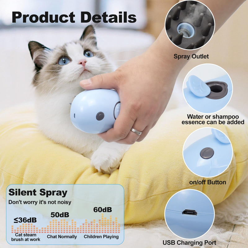 Cat Steam Brush for Shedding with Steam for Cats Gentle Soft Bristles Reduces Static Effectively Removes Loose Hair Prevents Pet Hair Flyaway Massage Function for Reducing Shedding - BeesActive Australia