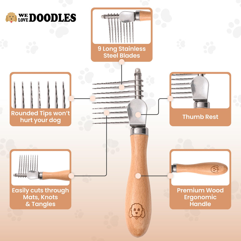 Dog Dematting Brush & Rake, Detangler Brush For Dogs, Comb Tool For Grooming, Best For Doodles, Poodles, Goldendoodles, Cats & Other Pets, Matted Fur Removal On Undercoat [We Love Doodles] - BeesActive Australia