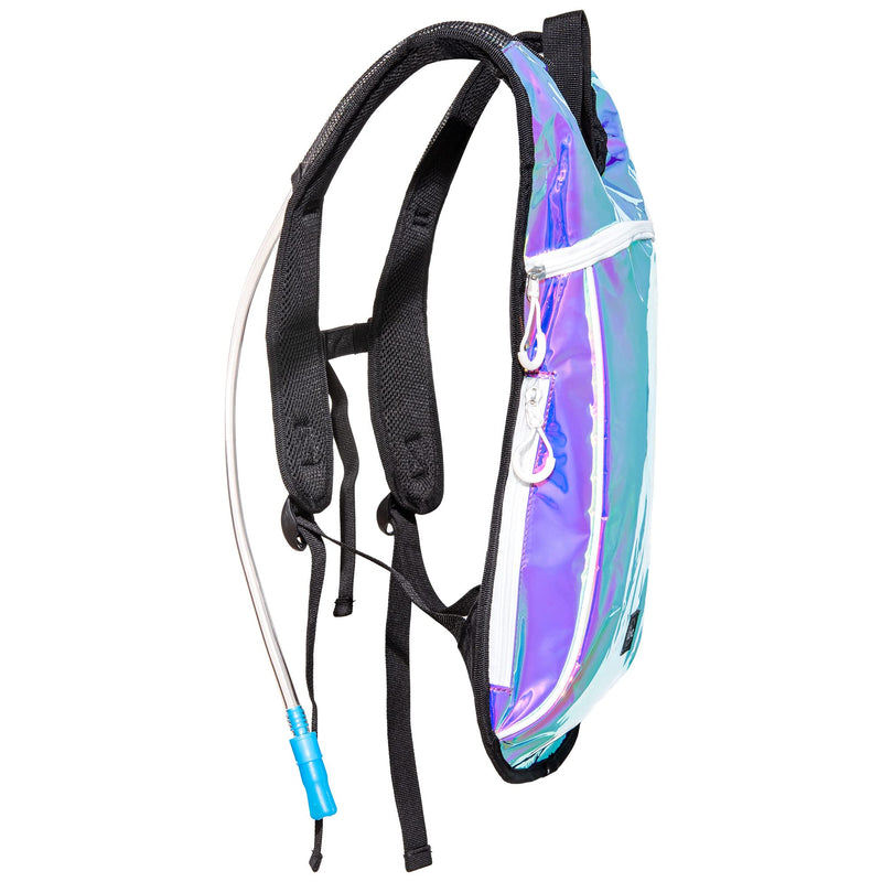 Vibe Festival Gear Hydration Pack Backpack with 2L Water Bladder for Women, Men, Teens, Kids - Hydropack Hydro Sports, Outdoor, Running, Camping, Hiking, Festivals, Raves Purple Holographic Iridescent - BeesActive Australia