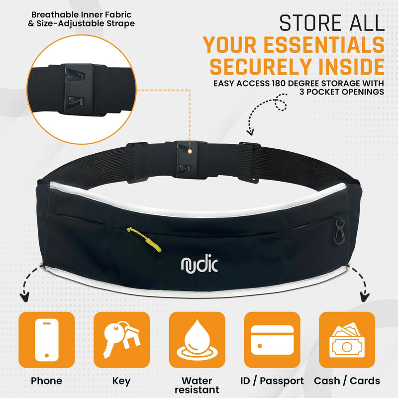 Running Belt – Lightweight Waterproof Waist Pack for Phones | Adjustable, Sweatproof Gym & Jogging Belt with Key Clip & Reflective Strap