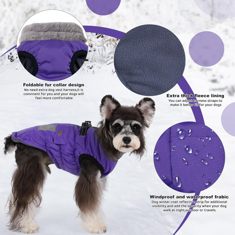 Gyuzh Dog Coat Jacket Vest Clothes Dog Harness Coat Adjustable Reflective Dog Jackets with Pockets and Faux Fur Collar Winter Waterproof Dog Coats for Small Medium Large Dogs (Medium, Purple) - BeesActive Australia