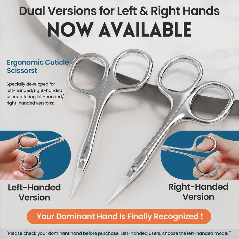THRAU Right-Handed Cuticle Scissors – Surgical Grade Stainless Steel with Sharp Curved Tip for Cuticles, Nails, Eyebrows, Eyelashes, Nose Hair & Beard – Ideal for Manicure & Precise Grooming Right Handed - BeesActive Australia