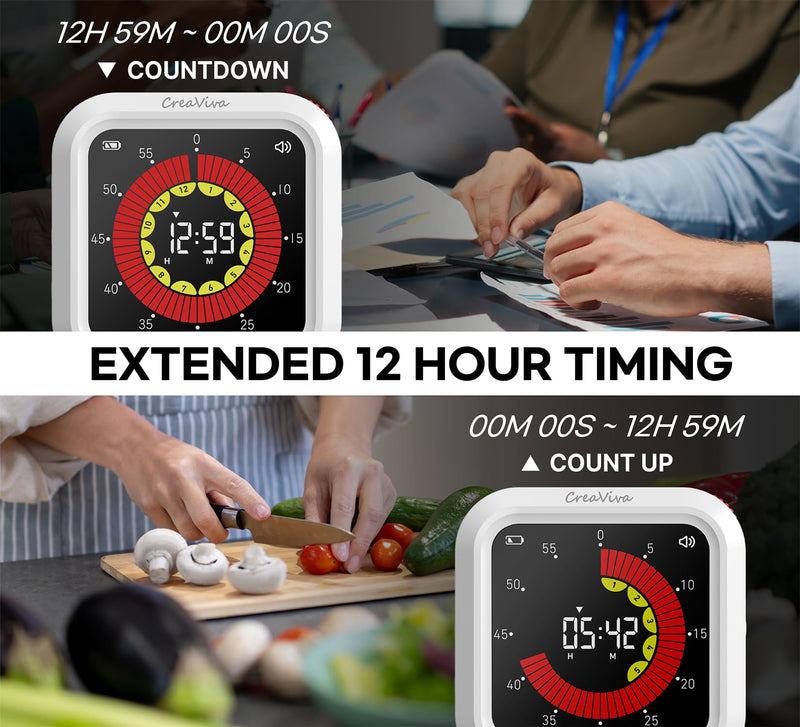 Visual Digital Timer, Large Color Display & Rechargeable, Magnetic Back & Silent Mode, 12 Hours Countdown/Up Stopwatch Timer for ADHD, Kids, Classroom, Kitchen, Work Productivity (White) Floral White