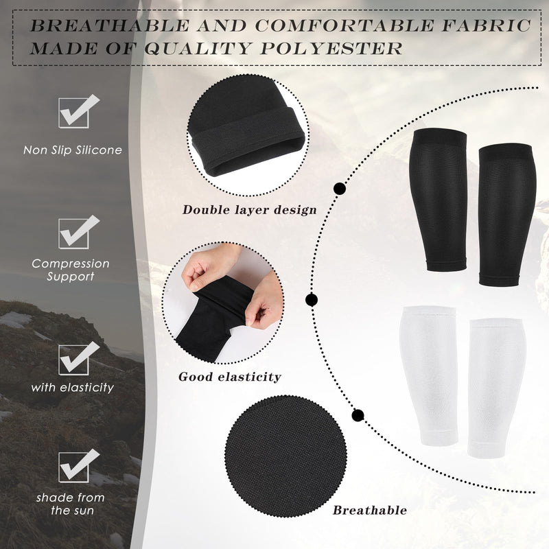 Tarpop 4 Pairs Kid Calf Compression Sleeves Youth Basketball Leg Sleeves for Sport Protection Calf and Shin Support(Black, White) Black, White