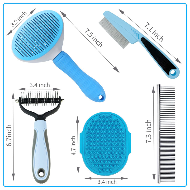 Dog Grooming Kit - 5 Pieces: Slicker Brush, Shedding Brush, Puppy Brush, Flea Comb, and Detangler Hair Brush Set in Blue B-Blue 5 Kits - BeesActive Australia