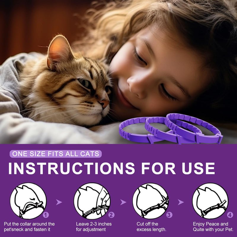 Cat Calming Collar with Pheromone & Lavender, Adjustable Waterproof Design, 30-Day Anxiety Relief, 4-Pack for Multi-Cat Stress & Travel L1