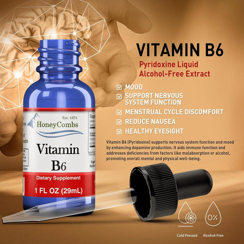 HoneyCombs Vitamin B6 Liquid Drops, Pyridoxine HCl Supplement, 1oz | Liquid Vitamin B6 Pyridoxine supports healthy energy metabolism in a fast-absorbing liquid formula. 1 Fl Oz (Pack of 1)