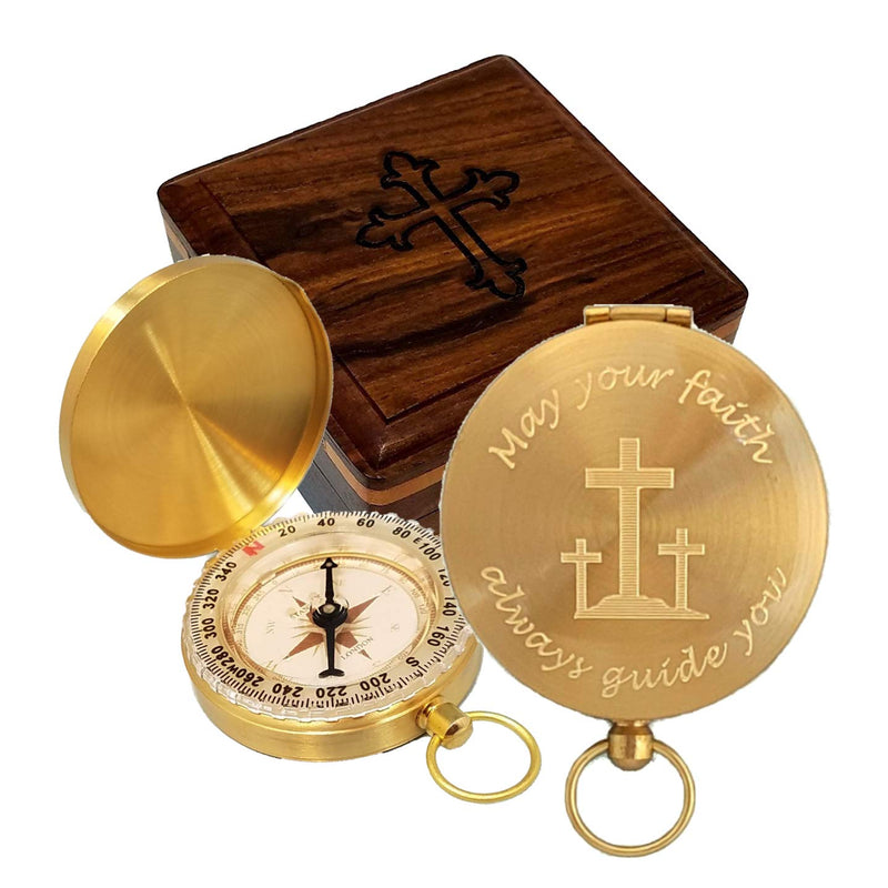 Engraved Brass Compass – Personalized Christian Gift for Baptism, Confirmation, Pastor Appreciation – Religious Faith Keepsake for Son from Mom and Dad or Grandson from Grandparents MYF Comp+Box - BeesActive Australia