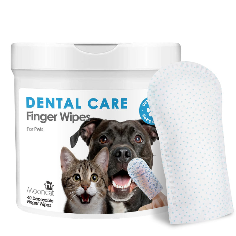 Mooncat Dental Finger Wipes and Paw Balm Bundle for Dogs and Cats - Plaque Tartar Remover Breath Freshener Plus Lick Safe Nose and Paw Moisturizer for Dry Cracked Pads 40 Count and 2oz