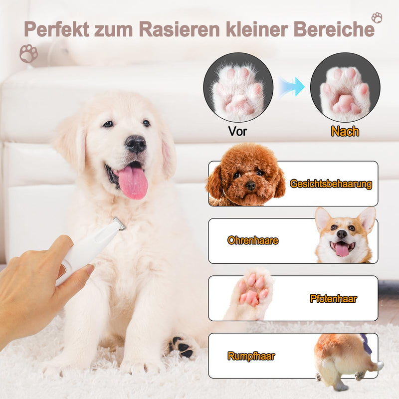 Lottsall Quiet Dog Clipper, Paw Trimmer for Dogs, Professional Pet Hair Trimmer with LED Light for Paws, Eyes, Ears, Face, Body, White - BeesActive Australia