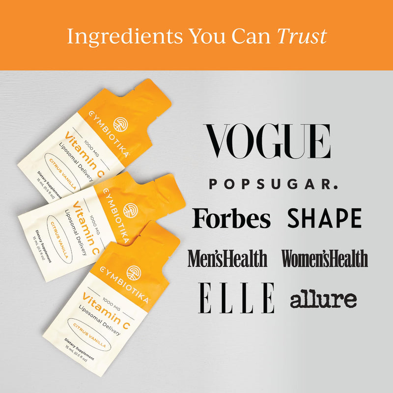 CYMBIOTIKA Vitamin C Individual Packets, Liposomal Delivery, Supplement for Immune Support, Collagen Boost, & Healthy Aging, Skin Hydration Packets, Citrus Vanilla Flavor, 30 Pack - BeesActive Australia